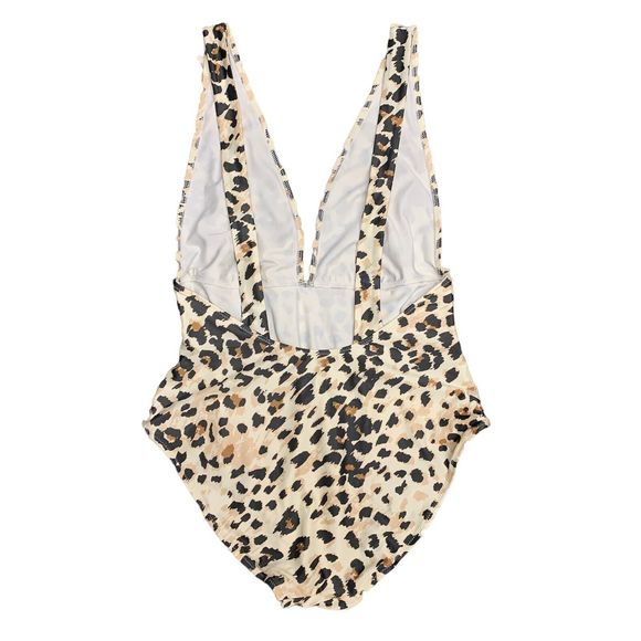 Aerie Leopard Deep Plunge One Piece Swimsuit Size Large Tie Front Full Coverage - Picture 7 of 10